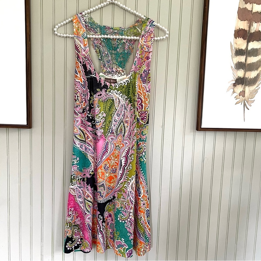 Ocean Blue Bright Multicolored Paisley Racerback Midi Dress Beach Coverup